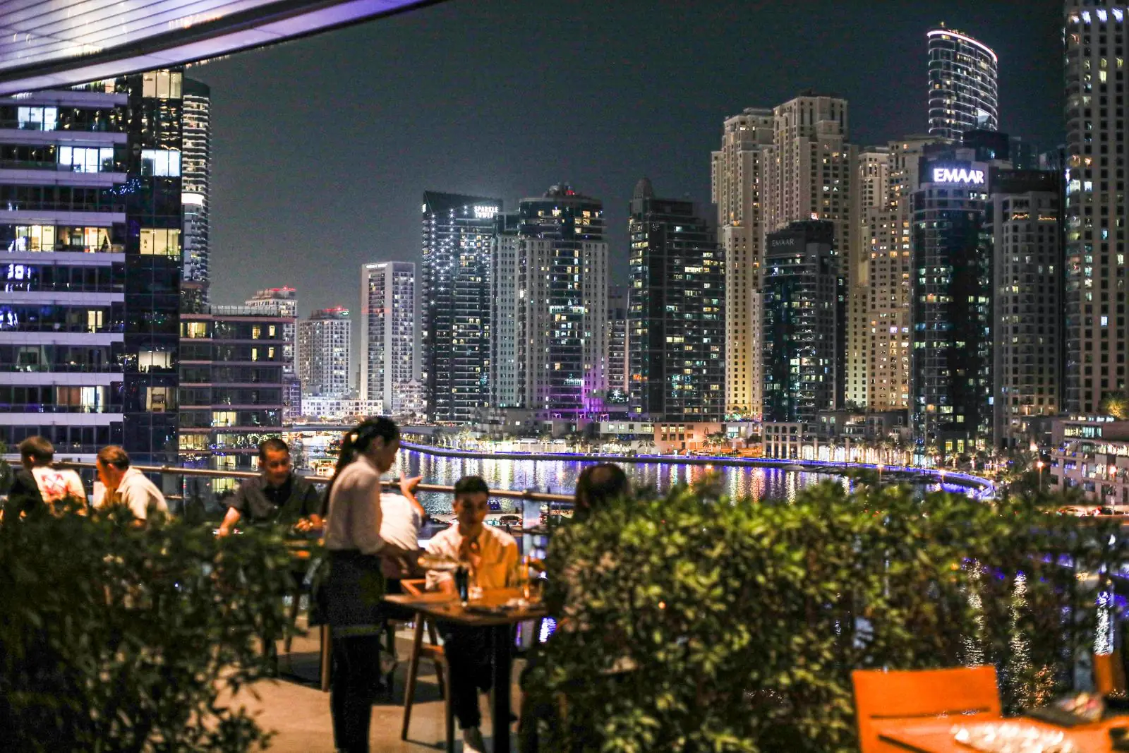 Cargo's terrace at night over Dubai Marina